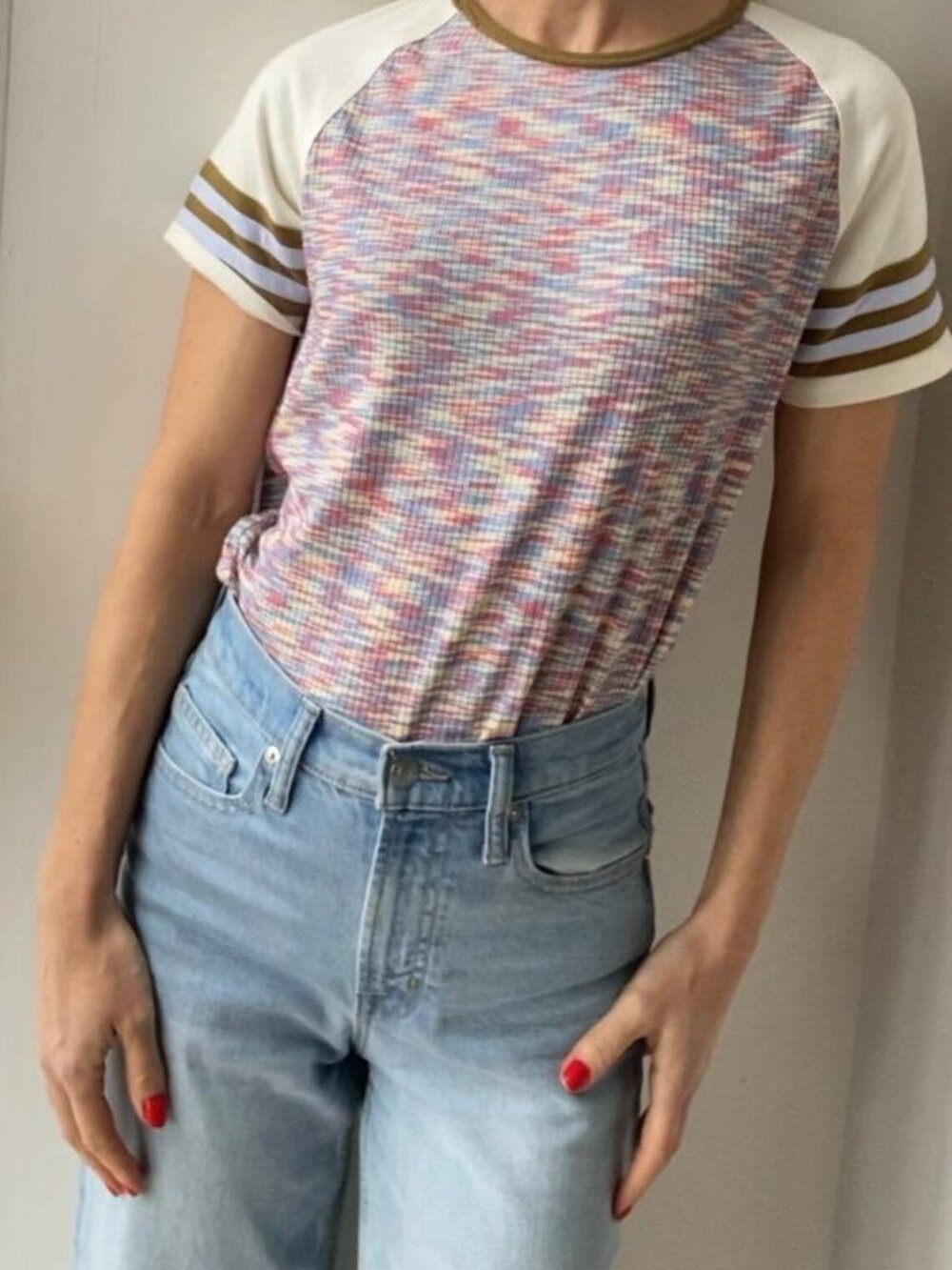 Free People- Abstract Print Tee With Perforated Detailing/Netted Top- Size XS